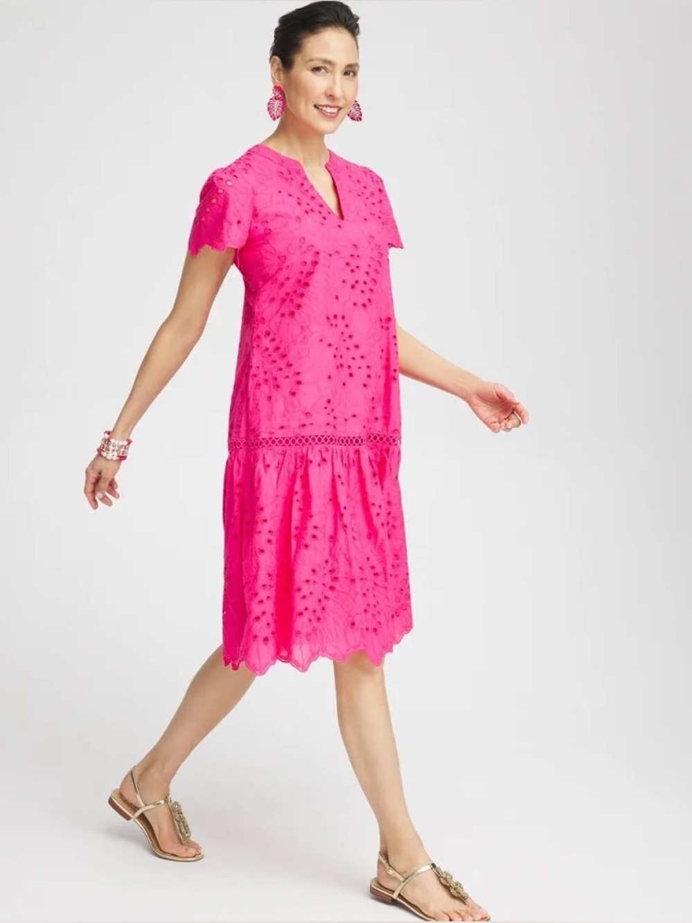 Chico’s Cotton Popover Midi-Dress - Pink - Size 4 (20/22) - Like New !